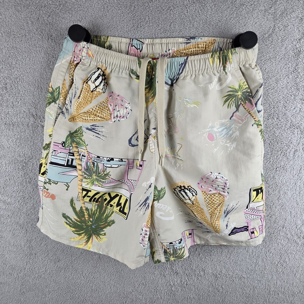 BBC Ice Cream Parlor Nylon Shorts Small Tan Retro Palm Tree Japanese Graphic